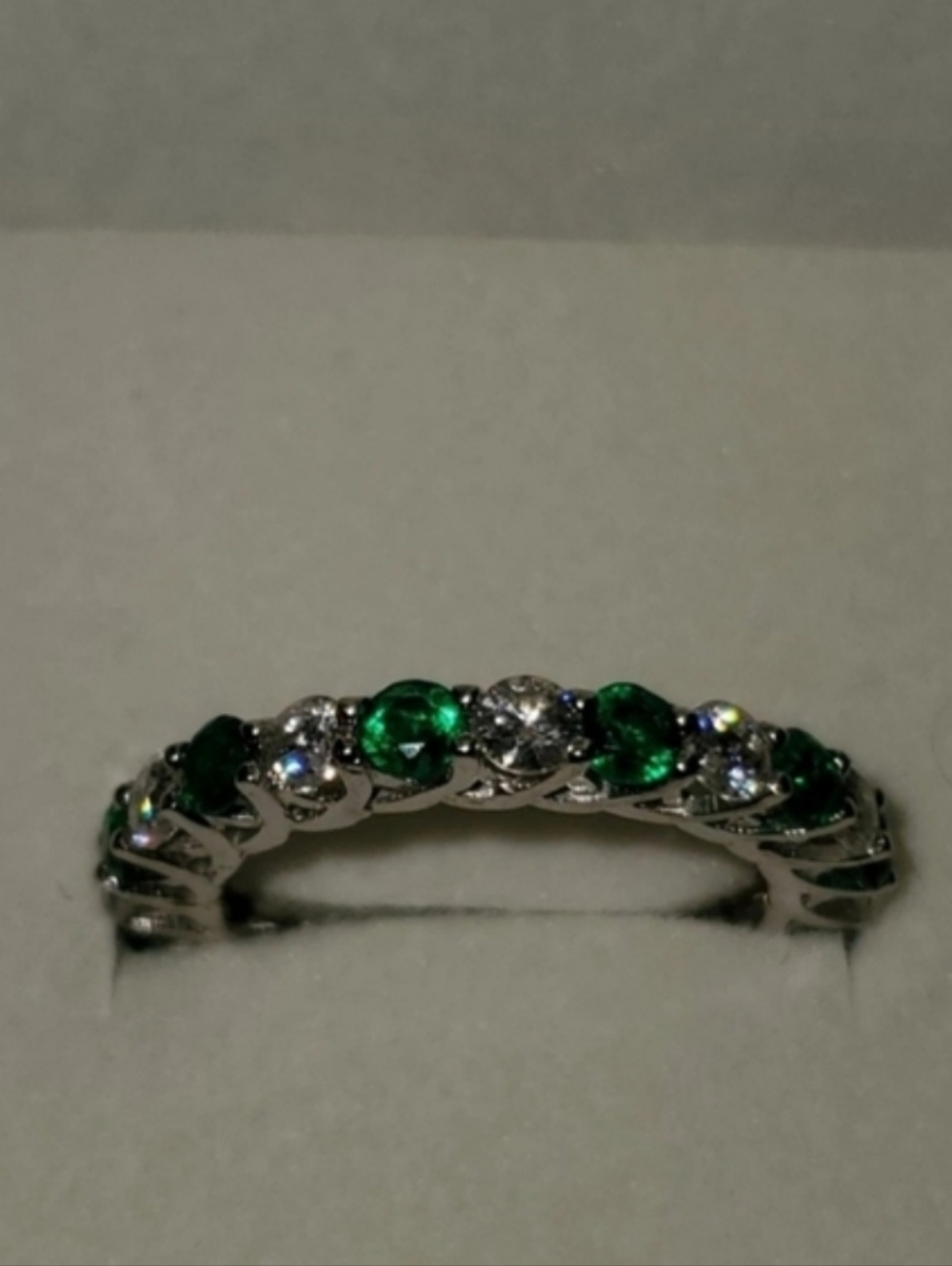 Silver Band Ring with Green and White Stones